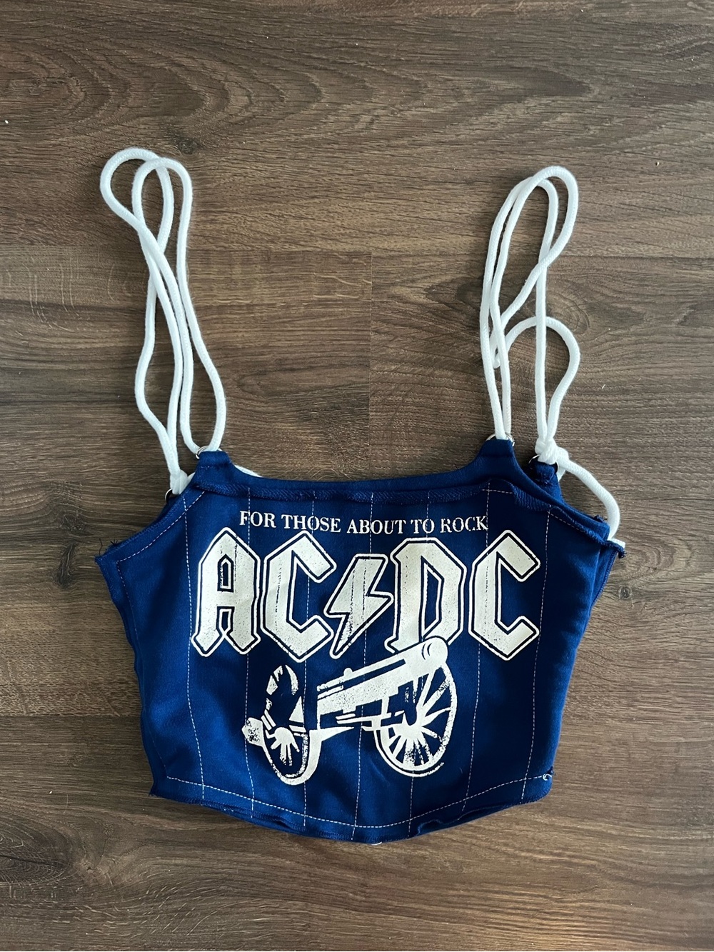 AC/DC Lace Up Graphic Corset Tank Top | Blue & White, Size xs/s